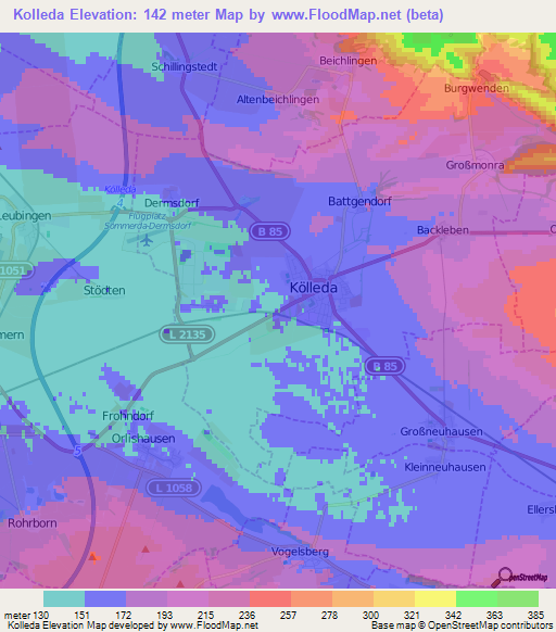 Kolleda,Germany Elevation Map