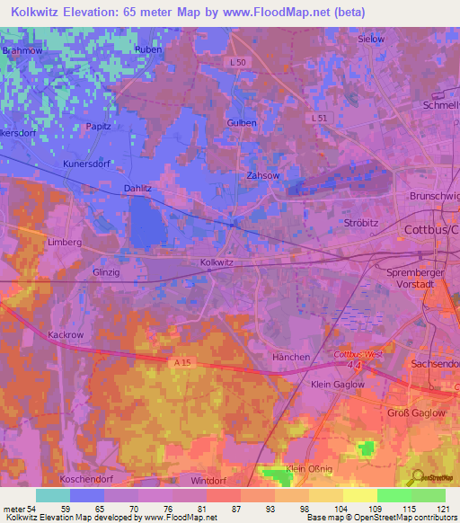Kolkwitz,Germany Elevation Map