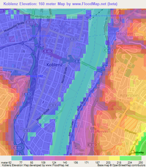 Koblenz,Germany Elevation Map