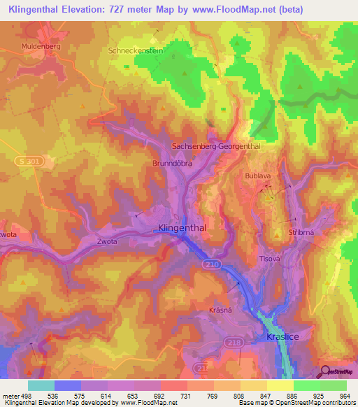 Klingenthal,Germany Elevation Map