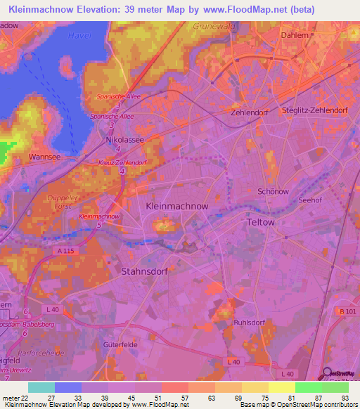 Kleinmachnow,Germany Elevation Map