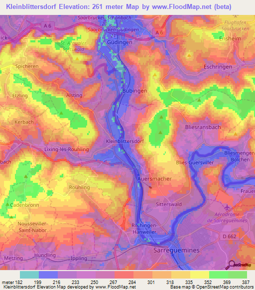 Kleinblittersdorf,Germany Elevation Map