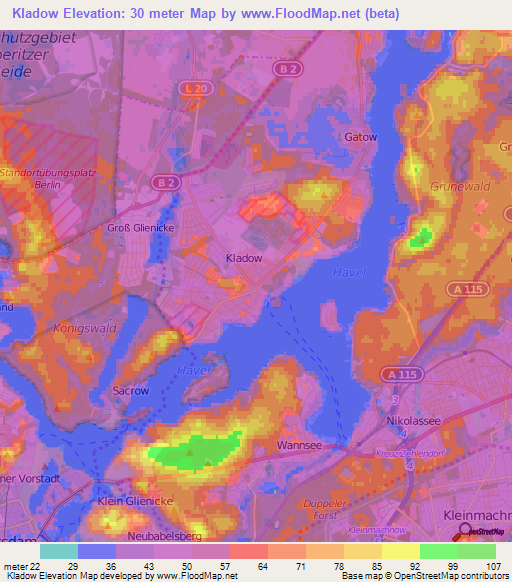 Kladow,Germany Elevation Map