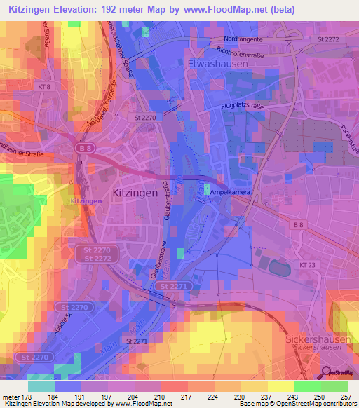 Kitzingen,Germany Elevation Map