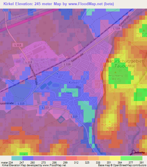 Kirkel,Germany Elevation Map