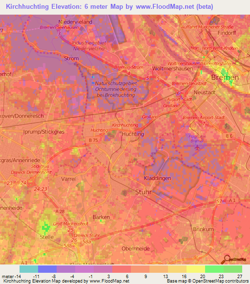 Kirchhuchting,Germany Elevation Map