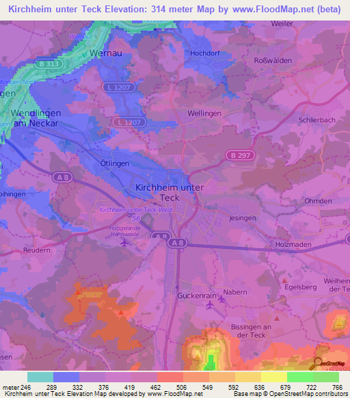 Kirchheim unter Teck,Germany Elevation Map