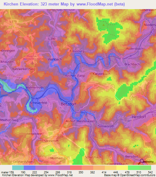 Kirchen,Germany Elevation Map