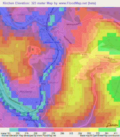 Kirchen,Germany Elevation Map