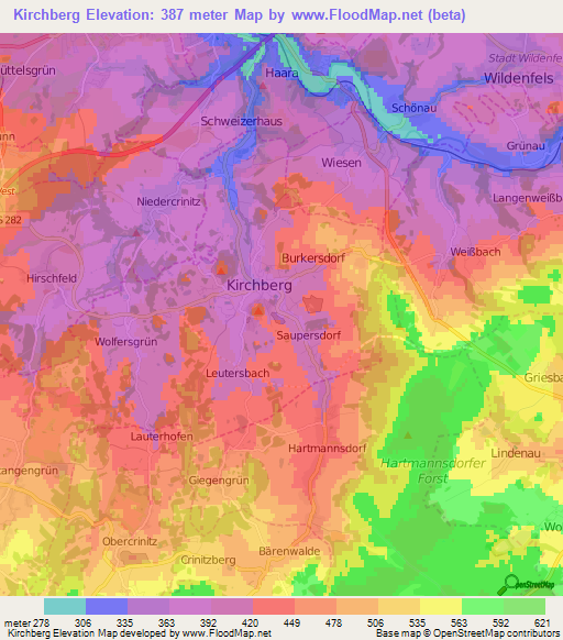 Kirchberg,Germany Elevation Map