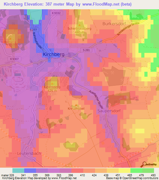 Kirchberg,Germany Elevation Map