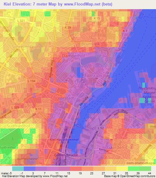 Kiel,Germany Elevation Map