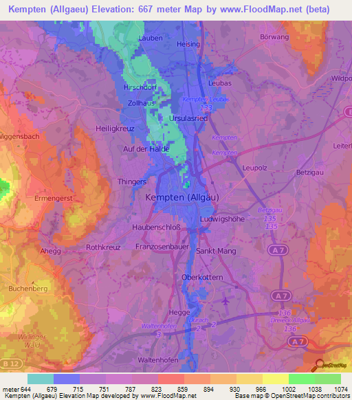 Kempten (Allgaeu),Germany Elevation Map