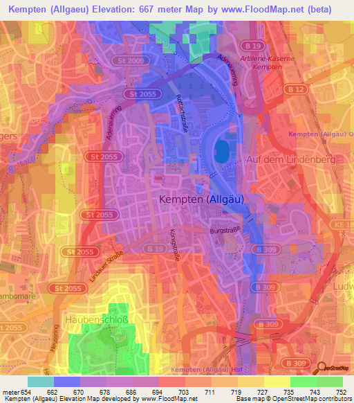 Kempten (Allgaeu),Germany Elevation Map