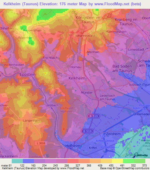 Kelkheim (Taunus),Germany Elevation Map