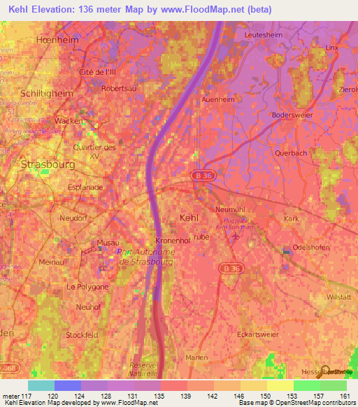 Kehl,Germany Elevation Map