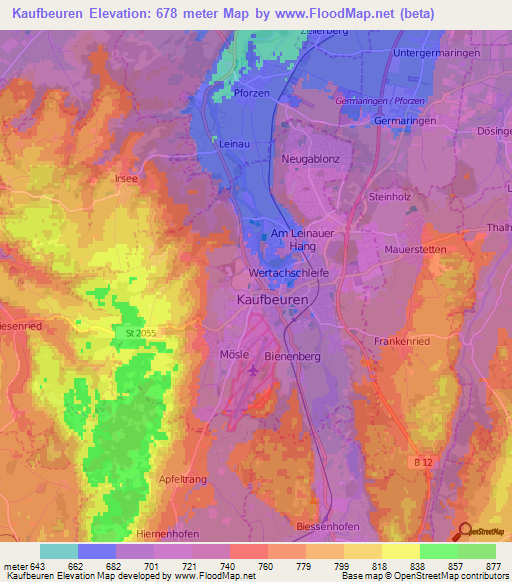 Kaufbeuren,Germany Elevation Map