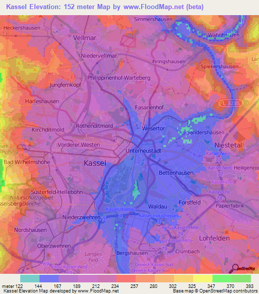 Kassel,Germany Elevation Map