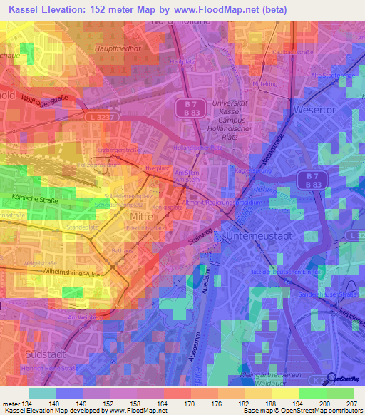 Kassel,Germany Elevation Map