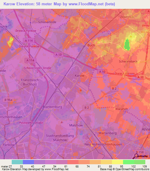 Karow,Germany Elevation Map