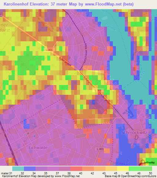 Karolinenhof,Germany Elevation Map