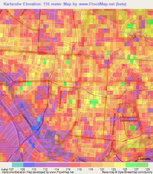 Karlsruhe,Germany Elevation Map