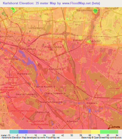 Karlshorst,Germany Elevation Map