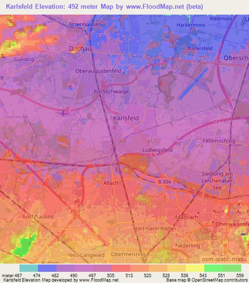 Karlsfeld,Germany Elevation Map