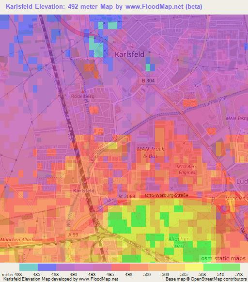 Karlsfeld,Germany Elevation Map