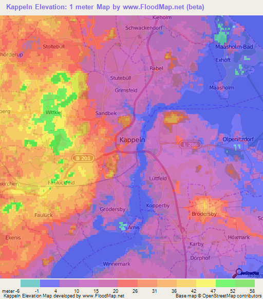 Kappeln,Germany Elevation Map