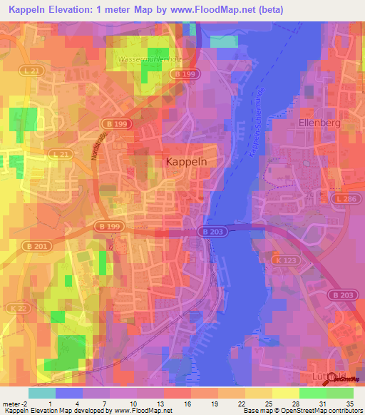 Kappeln,Germany Elevation Map