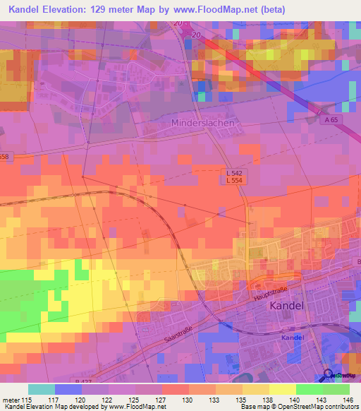 Kandel,Germany Elevation Map