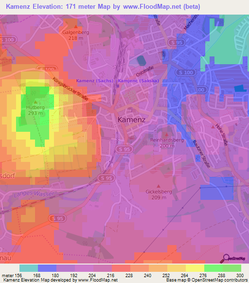 Kamenz,Germany Elevation Map