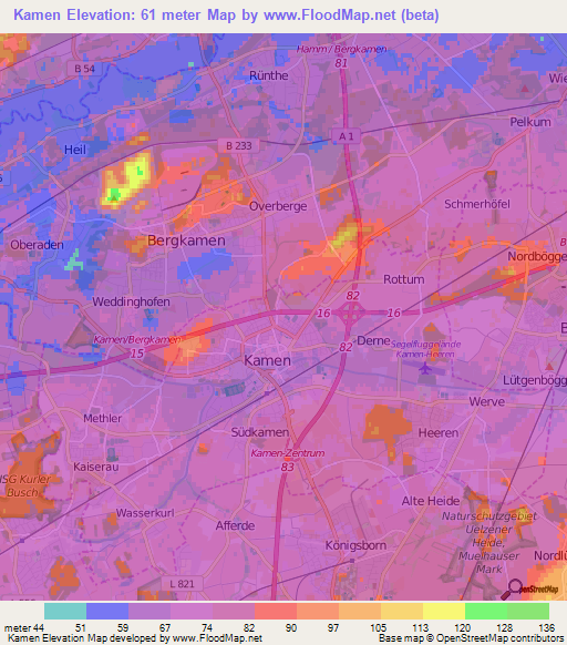 Kamen,Germany Elevation Map