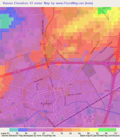 Kamen,Germany Elevation Map