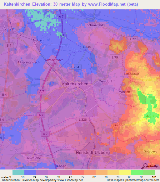 Kaltenkirchen,Germany Elevation Map