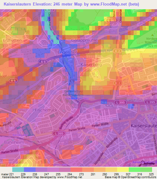 Kaiserslautern,Germany Elevation Map