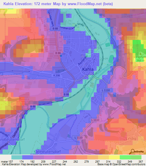 Kahla,Germany Elevation Map