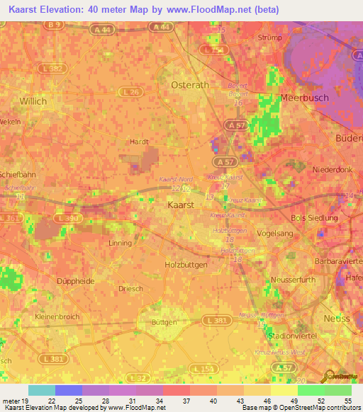 Kaarst,Germany Elevation Map