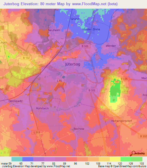 Juterbog,Germany Elevation Map