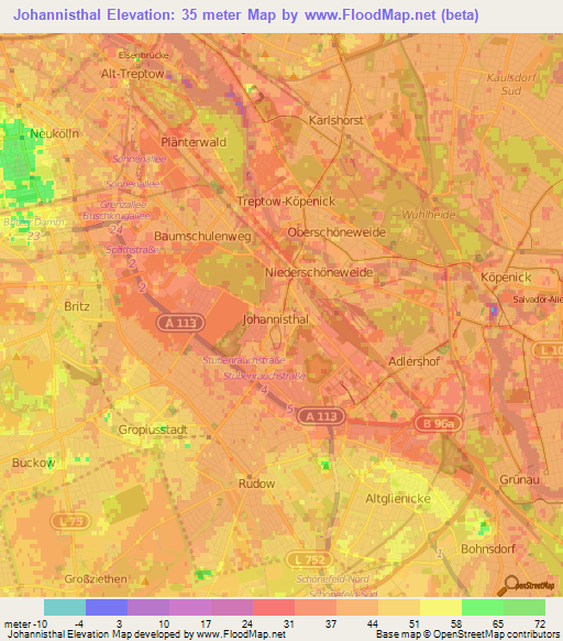 Johannisthal,Germany Elevation Map