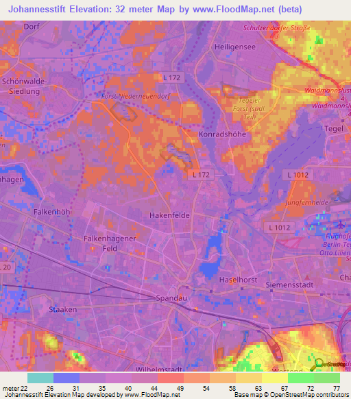 Johannesstift,Germany Elevation Map