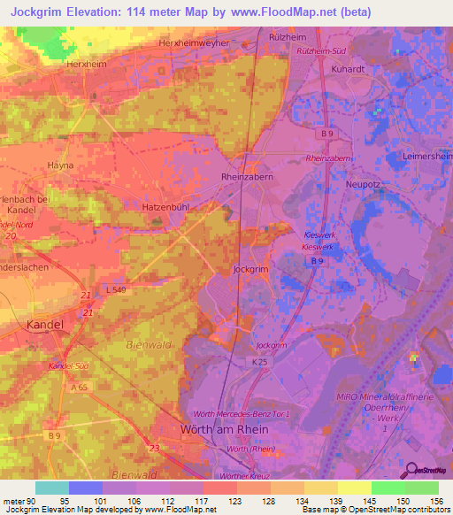 Jockgrim,Germany Elevation Map