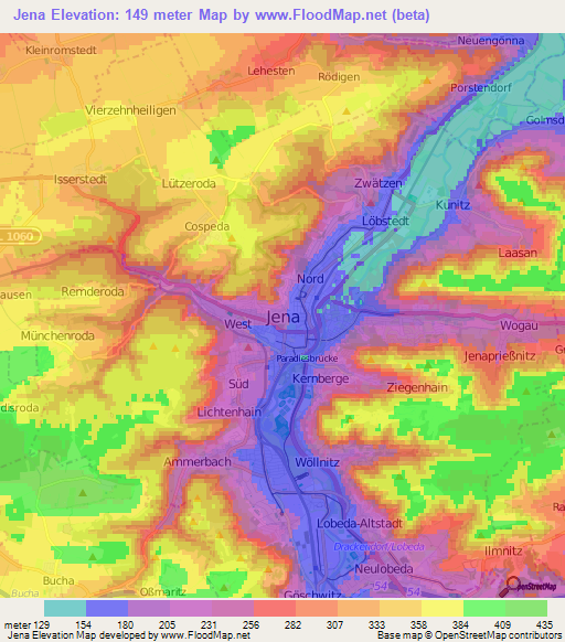 Jena,Germany Elevation Map