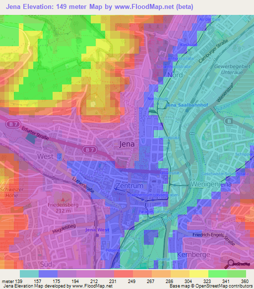 Jena,Germany Elevation Map