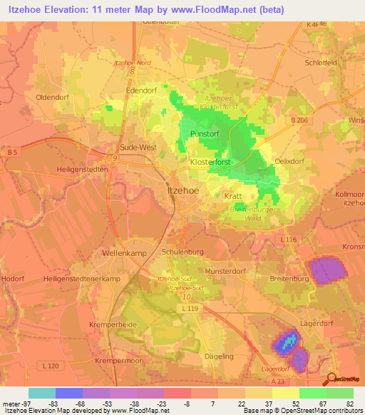 Itzehoe,Germany Elevation Map