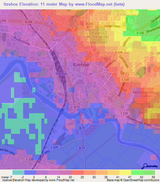 Itzehoe,Germany Elevation Map