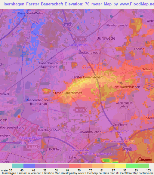 Isernhagen Farster Bauerschaft,Germany Elevation Map