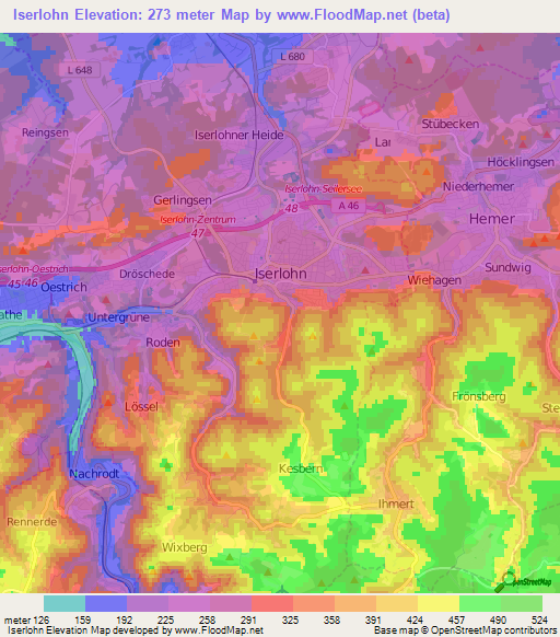 Iserlohn,Germany Elevation Map