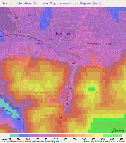 Iserlohn,Germany Elevation Map